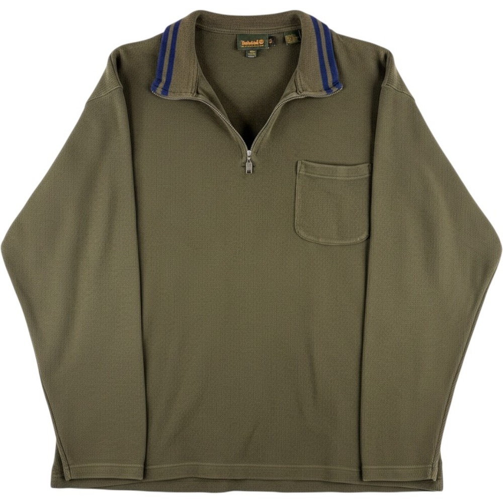 Vintage 90s Timberland Weathergear Quarter Zip Sweater Cotton Olive Green Men XL